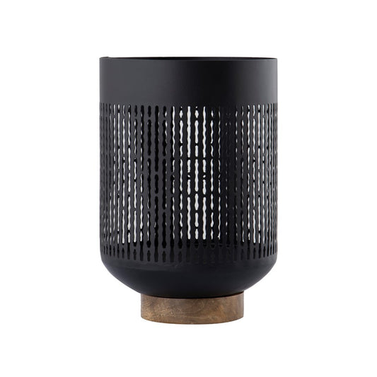 Atlas Lighting Terrell Medium Hurricane | Matte Black Metal & Natural Wood | Living Room & Entryway Decor | 7 x 7 x 10 in | Model AC11636-02