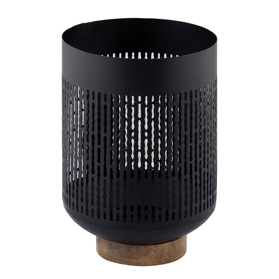 Atlas Lighting Terrell Medium Hurricane | Matte Black Metal & Natural Wood | Living Room & Entryway Decor | 7 x 7 x 10 in | Model AC11636-02