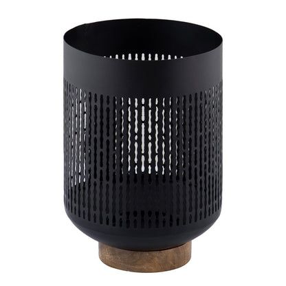 Atlas Lighting Terrell Medium Hurricane | Matte Black Metal & Natural Wood | Living Room & Entryway Decor | 7 x 7 x 10 in | Model AC11636-02