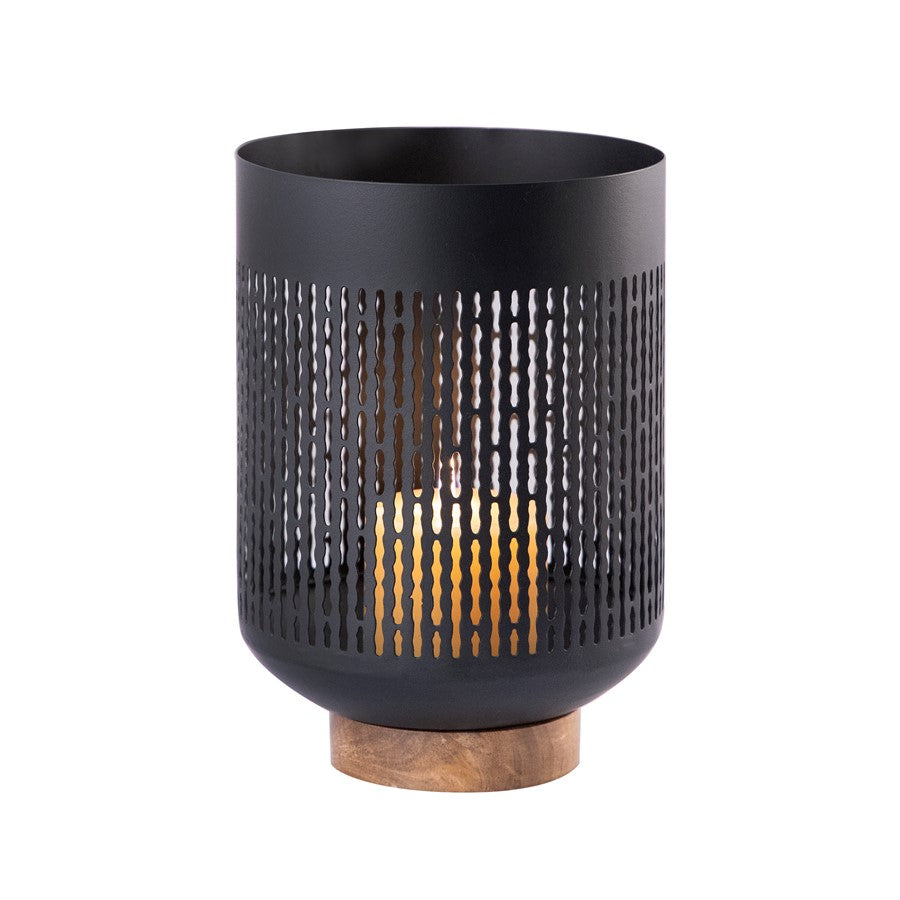 Atlas Lighting Terrell Medium Hurricane | Matte Black Metal & Natural Wood | Living Room & Entryway Decor | 7 x 7 x 10 in | Model AC11636-02