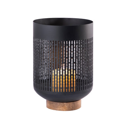 Atlas Lighting Terrell Medium Hurricane | Matte Black Metal & Natural Wood | Living Room & Entryway Decor | 7 x 7 x 10 in | Model AC11636-02