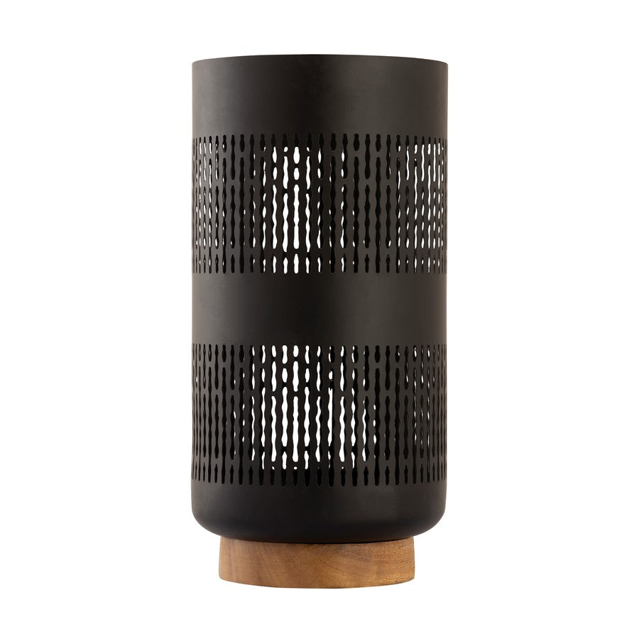 Atlas Lighting Terrell 7in Hurricane | Matte Black Metal & Wood | Entryway & Mantel Decor | 7 x 7 x 14 in | Model AC11636-03