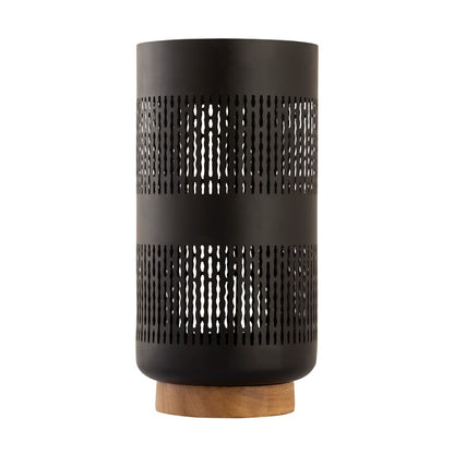 Atlas Lighting Terrell 7in Hurricane | Matte Black Metal & Wood | Entryway & Mantel Decor | 7 x 7 x 14 in | Model AC11636-03