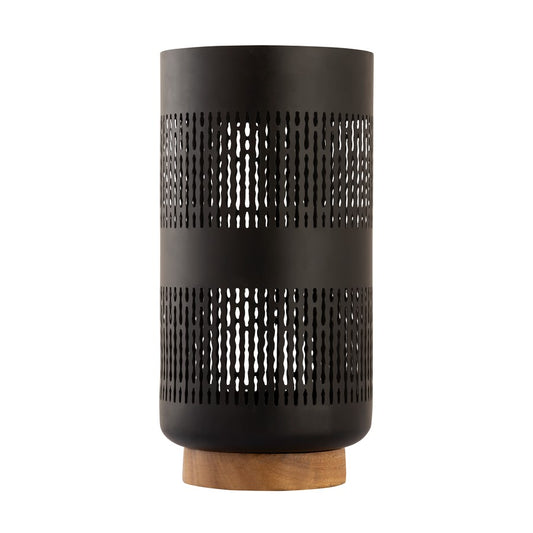 Atlas Lighting Terrell 7in Hurricane | Matte Black Metal & Wood | Entryway & Mantel Decor | 7 x 7 x 14 in | Model AC11636-03