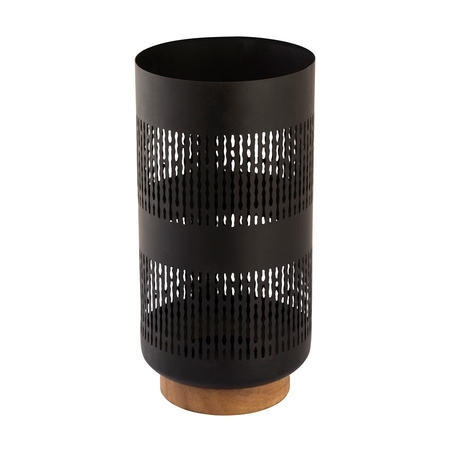 Atlas Lighting Terrell 7in Hurricane | Matte Black Metal & Wood | Entryway & Mantel Decor | 7 x 7 x 14 in | Model AC11636-03