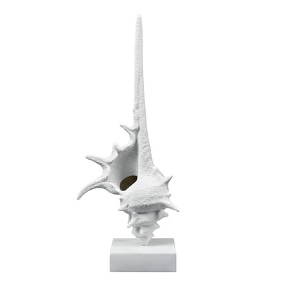 Atlas Lighting Tigertail Shell | Textured White Resin Sculpture on Stand | Coastal Shelf, Console & Entryway Decor | 12 x 9 x 30 in | Model AC11641-01