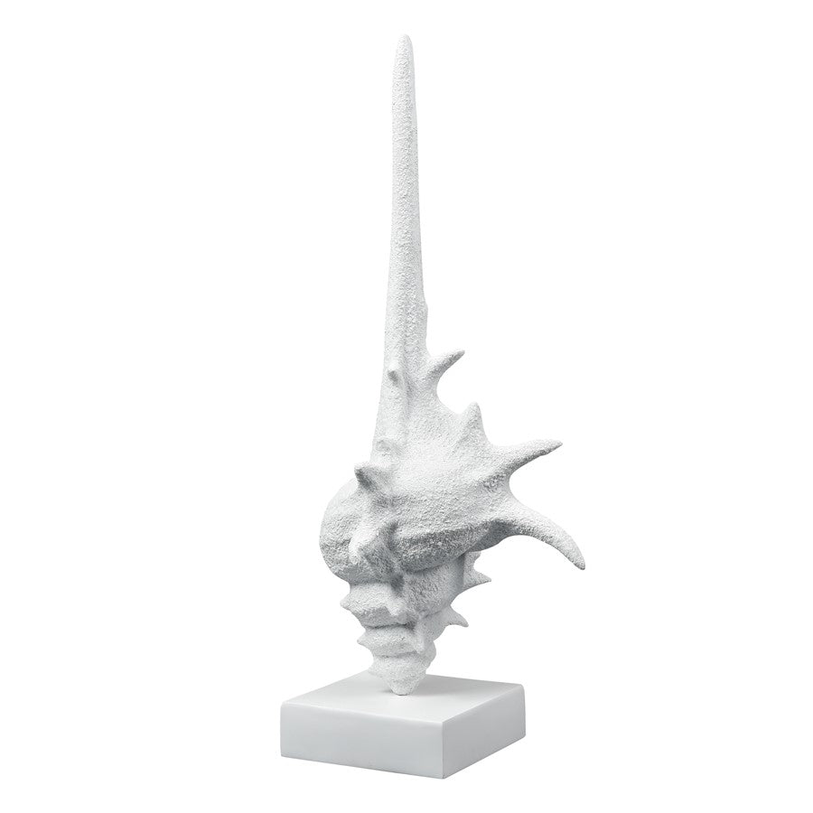 Atlas Lighting Tigertail Shell | Textured White Resin Sculpture on Stand | Coastal Shelf, Console & Entryway Decor | 12 x 9 x 30 in | Model AC11641-01