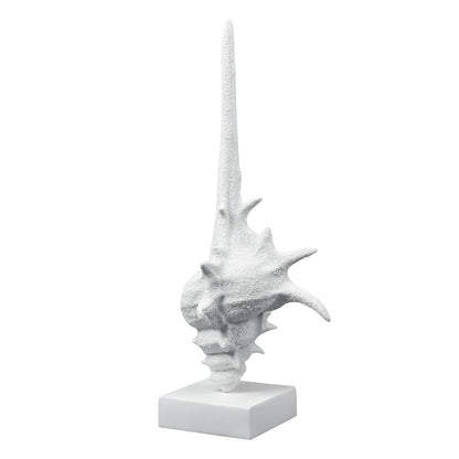 Atlas Lighting Tigertail Shell | Textured White Resin Sculpture on Stand | Coastal Shelf, Console & Entryway Decor | 12 x 9 x 30 in | Model AC11641-01