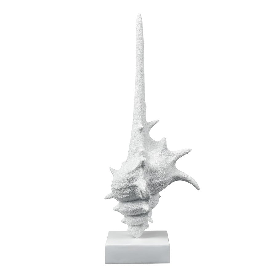 Atlas Lighting Tigertail Shell | Textured White Resin Sculpture on Stand | Coastal Shelf, Console & Entryway Decor | 12 x 9 x 30 in | Model AC11641-01