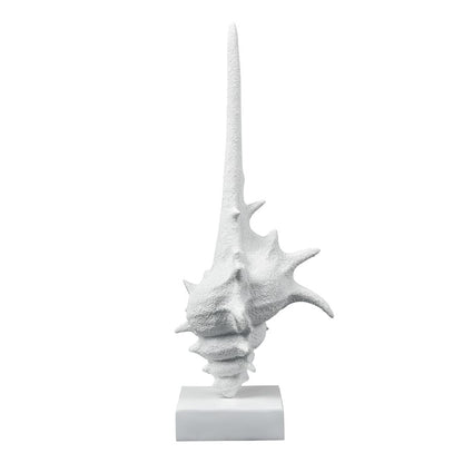 Atlas Lighting Tigertail Shell | Textured White Resin Sculpture on Stand | Coastal Shelf, Console & Entryway Decor | 12 x 9 x 30 in | Model AC11641-01