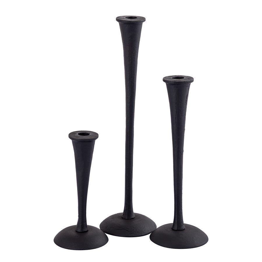 Atlas Lighting Trumpet Candleholder Set of 3 | Aged Black Metal Modern Decor | Dining Room & Mantel Accent | 3.25 x 3.25 x 16 in | Model AC11651-01S