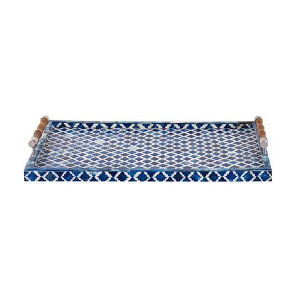 Atlas Lighting Tucker 24in Serving Tray | Blue Ogee Pattern with Bamboo & Polished Nickel Handles | Living Room & Kitchen | Model AC11653-01