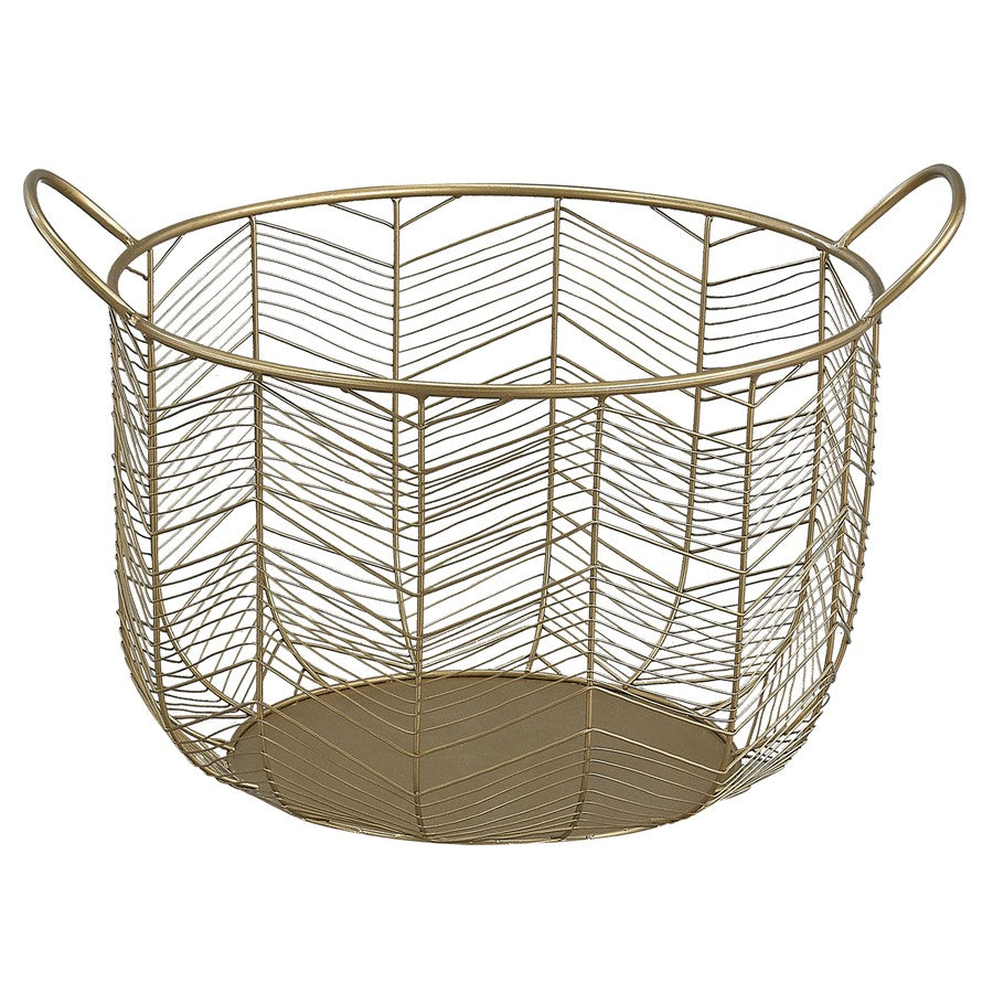 Atlas Lighting Tuckernuck Set of 2 Metal Baskets | Brass Finish with Art Deco Chevron Pattern | Living Room & Entryway Storage | Model AC11655-01S