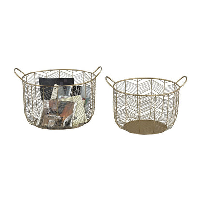 Atlas Lighting Tuckernuck Set of 2 Metal Baskets | Brass Finish with Art Deco Chevron Pattern | Living Room & Entryway Storage | Model AC11655-01S