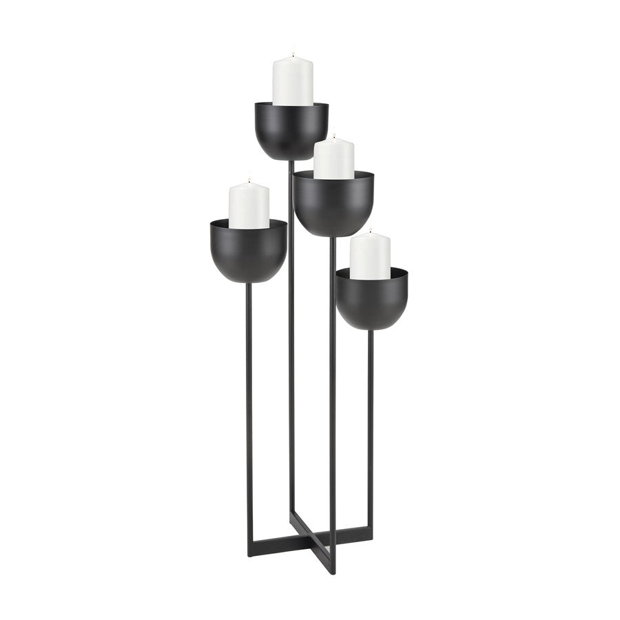 Atlas Lighting Tulip 38in Tall Candleholder | Matte Black Metal with Four Tulip Cups | Dining Room & Mantel Centerpiece | Model AC11656-01