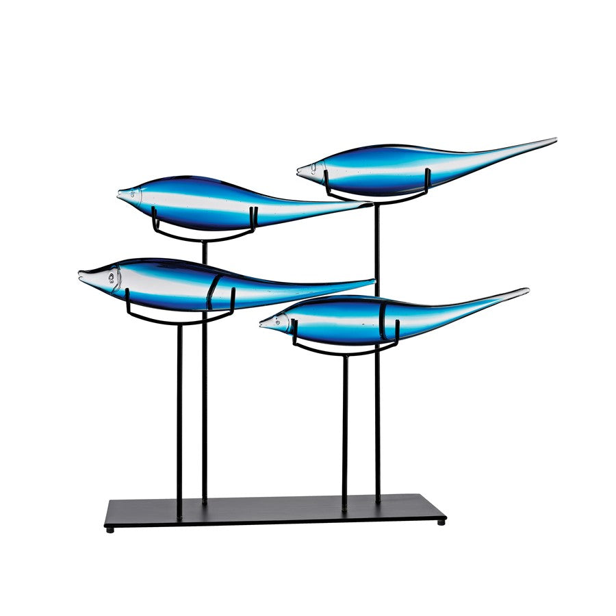 Atlas Lighting Tultui Decorative Tabletop Sculpture | Blue Glass Fish on Black Metal Base | Office, Kitchen & Entryway Decor | Model AC11658-01