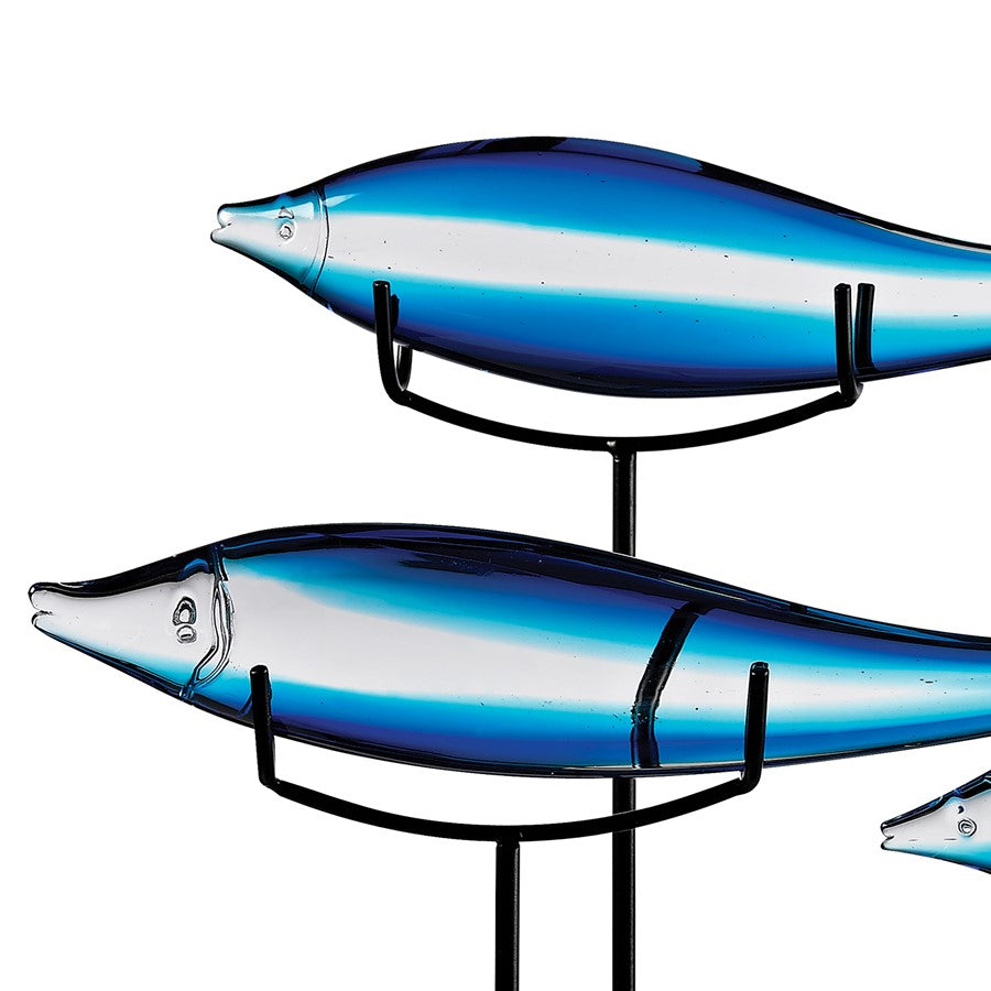 Atlas Lighting Tultui Decorative Tabletop Sculpture | Blue Glass Fish on Black Metal Base | Office, Kitchen & Entryway Decor | Model AC11658-01