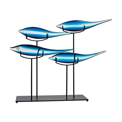 Atlas Lighting Tultui Decorative Tabletop Sculpture | Blue Glass Fish on Black Metal Base | Office, Kitchen & Entryway Decor | Model AC11658-01