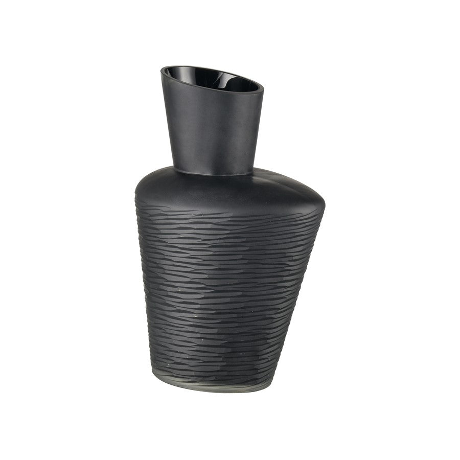 Atlas Lighting Tuxedo Small Vase | Etched Black Textured Glass | Lodge & Modern Decor, Fresh Flowers or Sculpture | Model AC11659-01