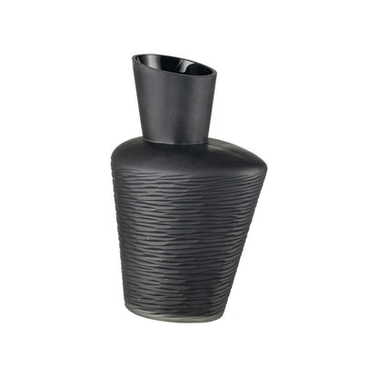 Atlas Lighting Tuxedo Small Vase | Etched Black Textured Glass | Lodge & Modern Decor, Fresh Flowers or Sculpture | Model AC11659-01