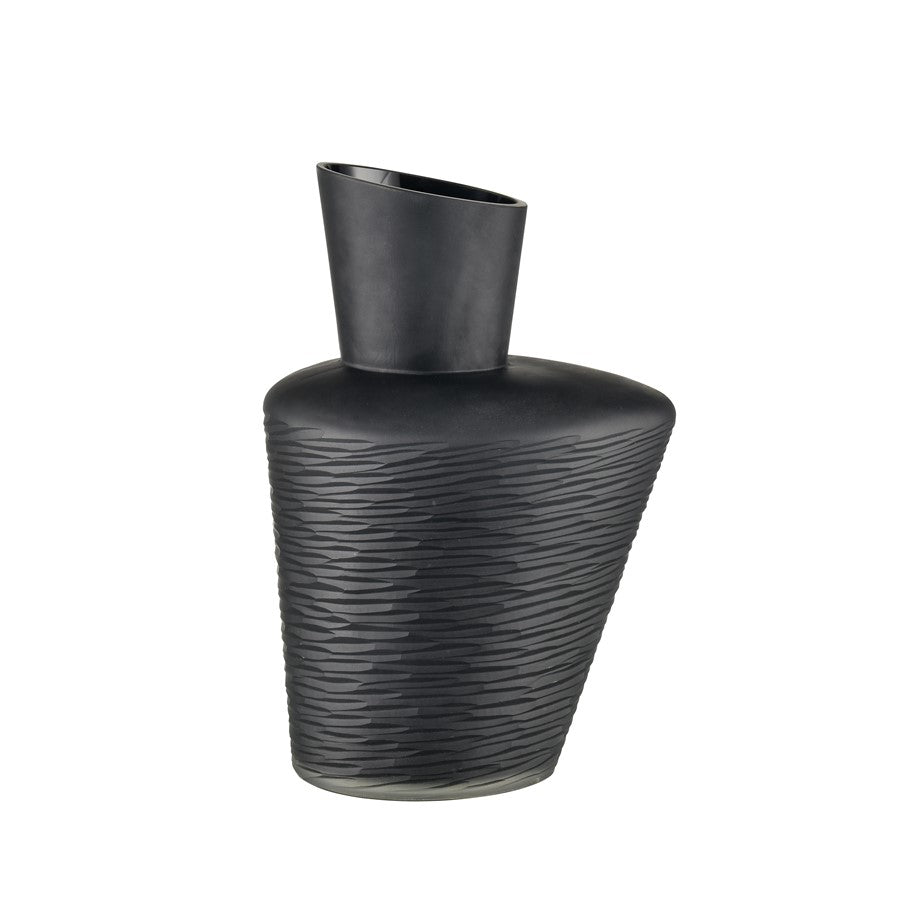 Atlas Lighting Tuxedo Small Vase | Etched Black Textured Glass | Lodge & Modern Decor, Fresh Flowers or Sculpture | Model AC11659-01