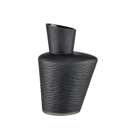 Atlas Lighting Tuxedo Small Vase | Etched Black Textured Glass | Lodge & Modern Decor, Fresh Flowers or Sculpture | Model AC11659-01