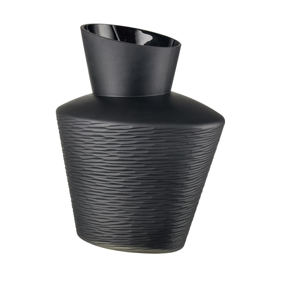 Atlas Lighting Tuxedo Medium Vase | Etched Black Textured Glass | Lodge & Modern Decor, Fresh Flowers or Sculpture | Model AC11659-02