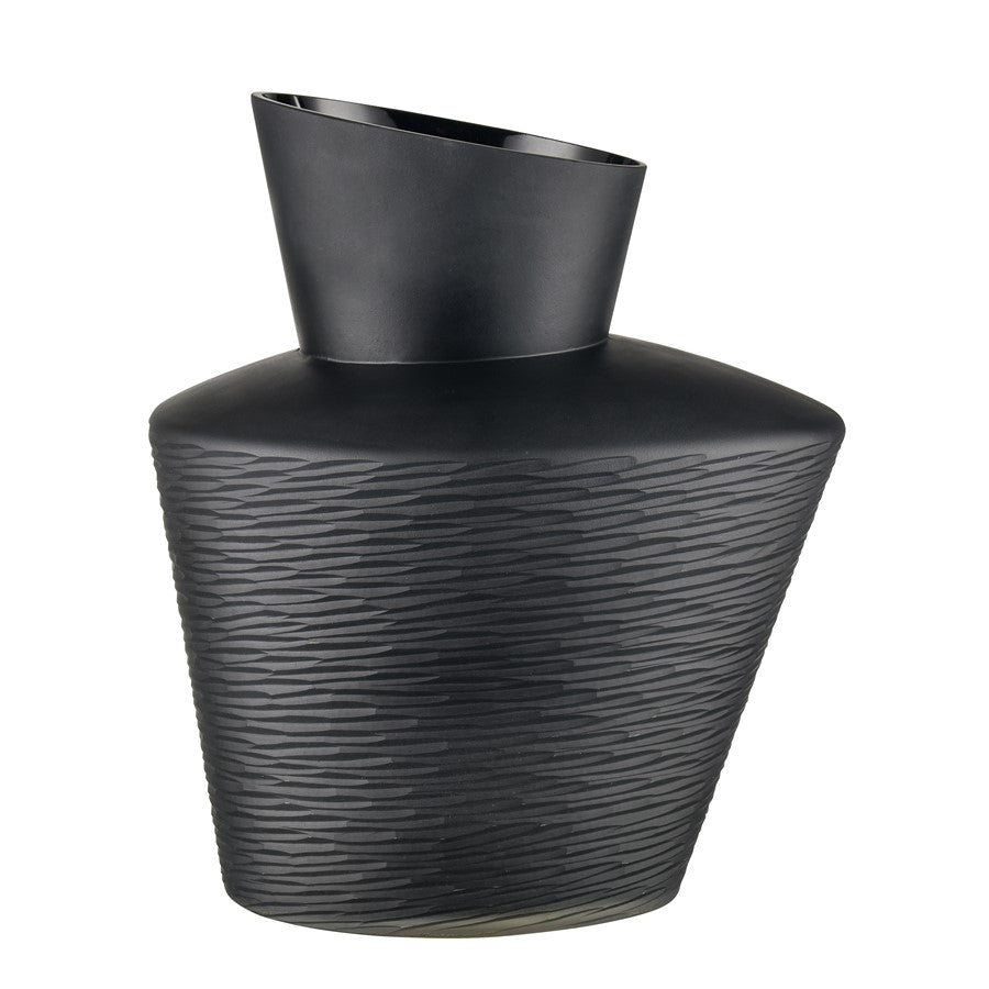 Atlas Lighting Tuxedo Medium Vase | Etched Black Textured Glass | Lodge & Modern Decor, Fresh Flowers or Sculpture | Model AC11659-02