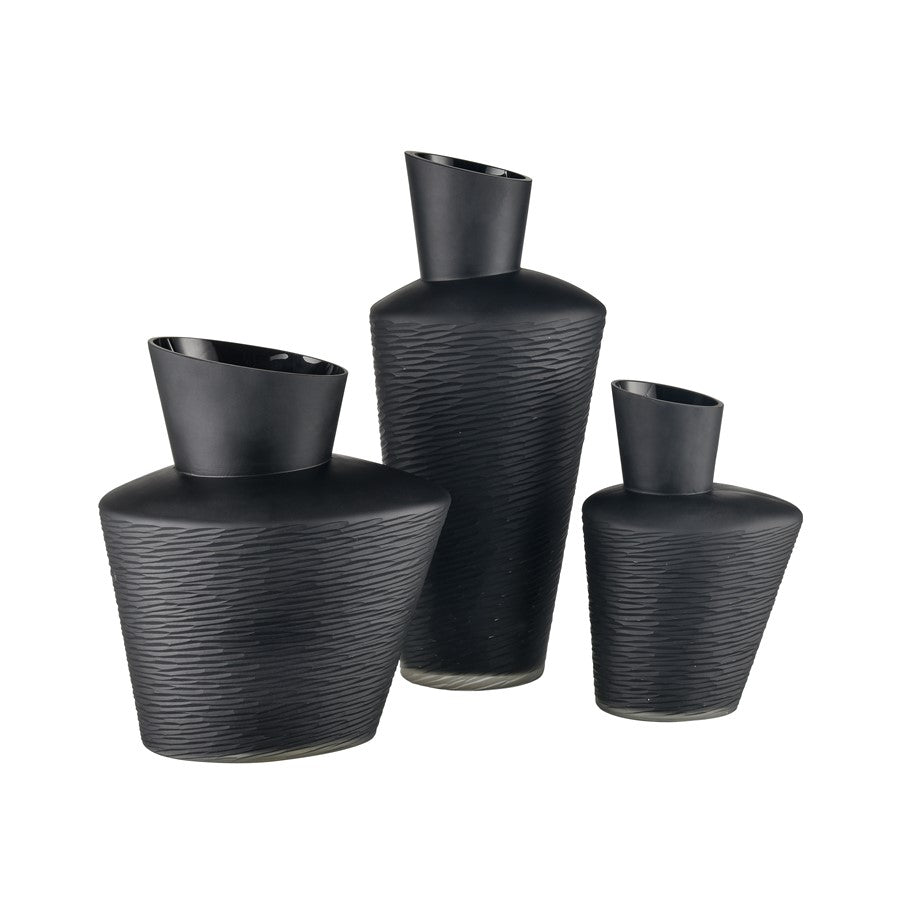 Atlas Lighting Tuxedo Medium Vase | Etched Black Textured Glass | Lodge & Modern Decor, Fresh Flowers or Sculpture | Model AC11659-02