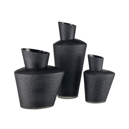 Atlas Lighting Tuxedo Medium Vase | Etched Black Textured Glass | Lodge & Modern Decor, Fresh Flowers or Sculpture | Model AC11659-02