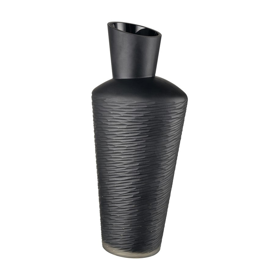 Atlas Lighting Tuxedo Large Vase | Etched Black Textured Glass | Lodge & Modern Decor, Fresh Flowers or Sculpture | Model AC11659-03
