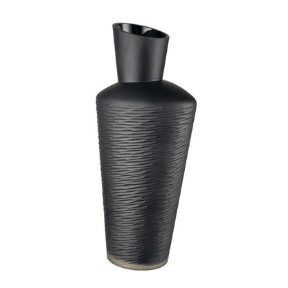 Atlas Lighting Tuxedo Large Vase | Etched Black Textured Glass | Lodge & Modern Decor, Fresh Flowers or Sculpture | Model AC11659-03
