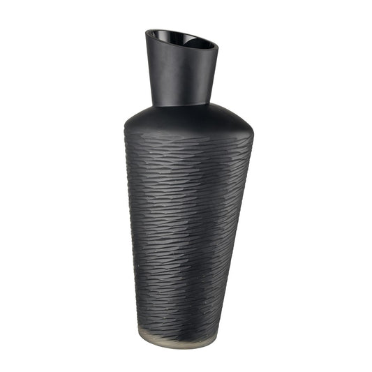 Atlas Lighting Tuxedo Large Vase | Etched Black Textured Glass | Lodge & Modern Decor, Fresh Flowers or Sculpture | Model AC11659-03
