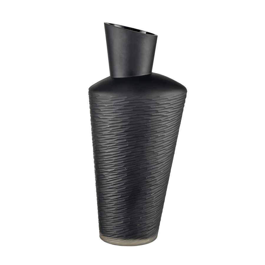 Atlas Lighting Tuxedo Large Vase | Etched Black Textured Glass | Lodge & Modern Decor, Fresh Flowers or Sculpture | Model AC11659-03