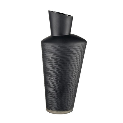 Atlas Lighting Tuxedo Large Vase | Etched Black Textured Glass | Lodge & Modern Decor, Fresh Flowers or Sculpture | Model AC11659-03