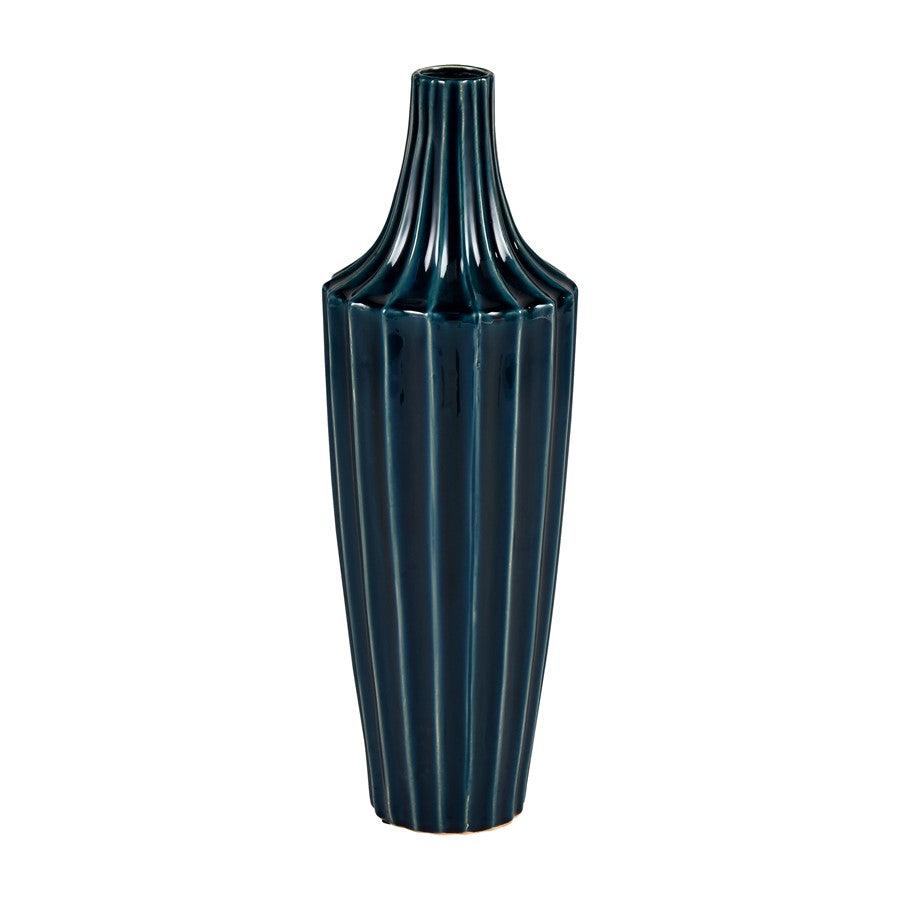 Atlas Lighting Virginia Vase | Midnight Blue Earthenware Fluted Decor | Entryway & Living Room Accent | 6.5 x 6.5 x 20 in | Model AC11665-01