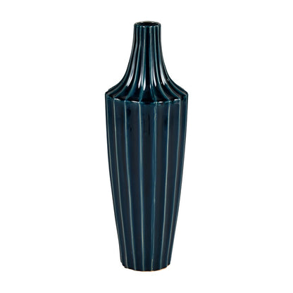 Atlas Lighting Virginia Vase | Midnight Blue Earthenware Fluted Decor | Entryway & Living Room Accent | 6.5 x 6.5 x 20 in | Model AC11665-01