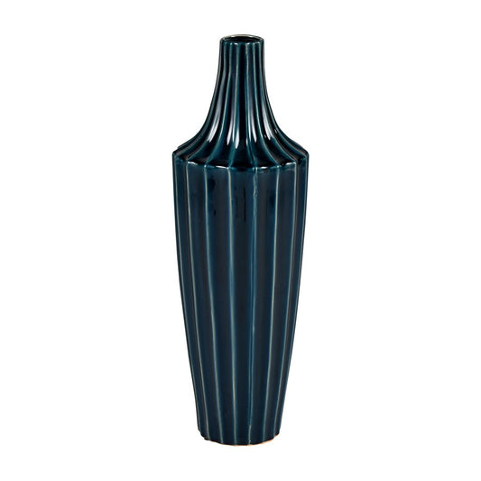 Atlas Lighting Virginia Vase | Midnight Blue Earthenware Fluted Decor | Entryway & Living Room Accent | 6.5 x 6.5 x 20 in | Model AC11665-01