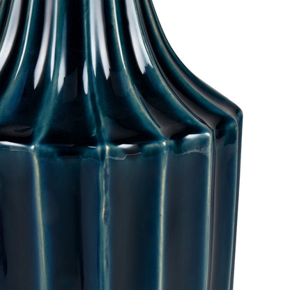 Atlas Lighting Virginia Vase | Midnight Blue Earthenware Fluted Decor | Entryway & Living Room Accent | 6.5 x 6.5 x 20 in | Model AC11665-01