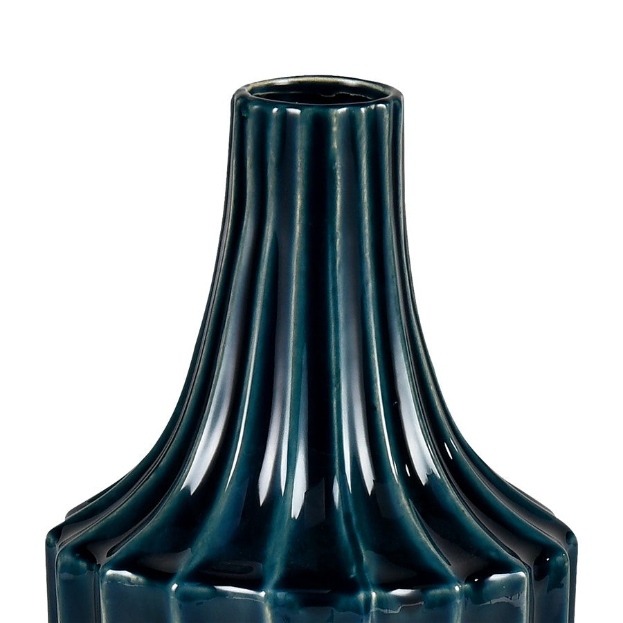 Atlas Lighting Virginia Vase | Midnight Blue Earthenware Fluted Decor | Entryway & Living Room Accent | 6.5 x 6.5 x 20 in | Model AC11665-01