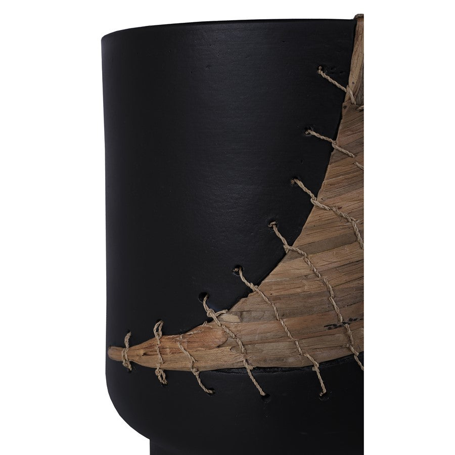 Atlas Lighting Wayde 12in Black Earthenware Vase | Transitional with Natural Rattan Accent | Living Room & Entryway Decor | Model AC11670-01