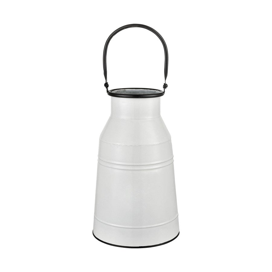 Atlas Lighting Welle 18in White Metal Vase | Farmhouse Milk Pail Style | Kitchen & Dining Room Decor | 8 x 8 x 18 in | Model AC11673-01