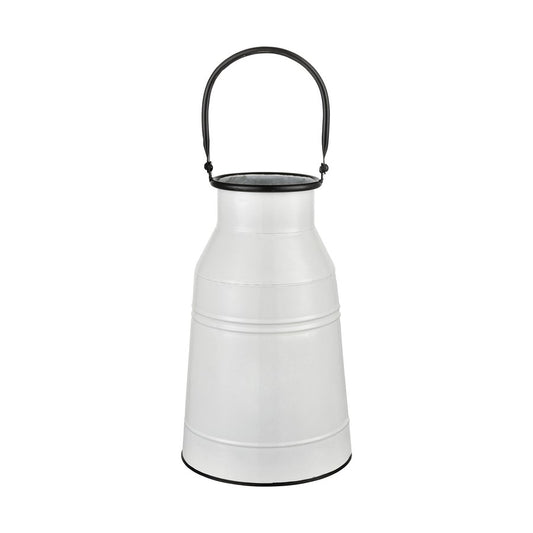 Atlas Lighting Welle 18in White Metal Vase | Farmhouse Milk Pail Style | Kitchen & Dining Room Decor | 8 x 8 x 18 in | Model AC11673-01