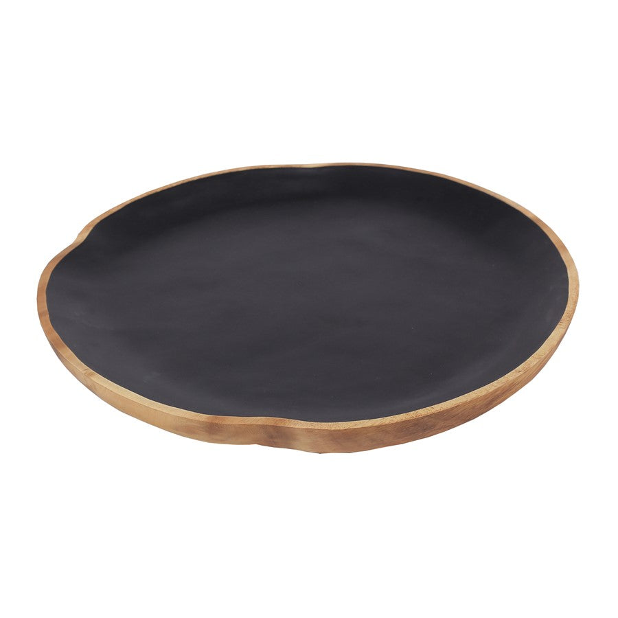 Atlas Lighting Weller 18in Black & Natural Wood Decorative Plate | Modern Handmade Suar Wood | Wall Art & Tabletop Display | Model AC11675-01