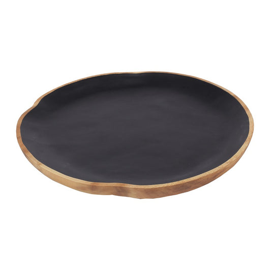 Atlas Lighting Weller 18in Black & Natural Wood Decorative Plate | Modern Handmade Suar Wood | Wall Art & Tabletop Display | Model AC11675-01