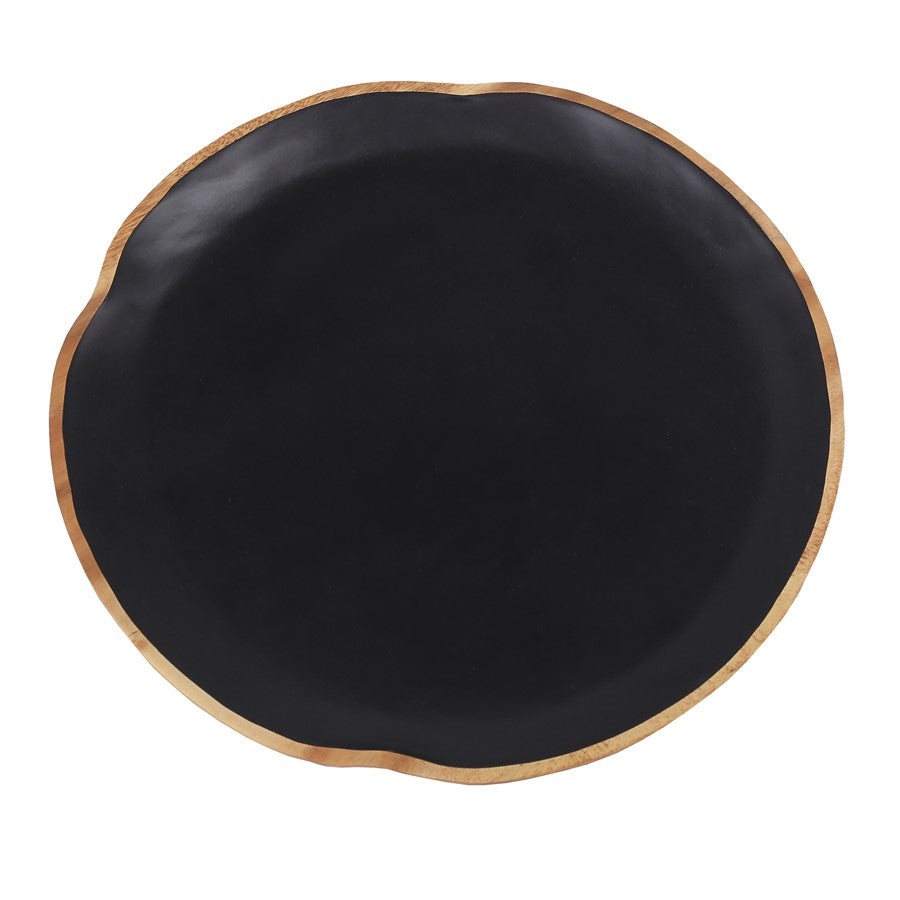 Atlas Lighting Weller 18in Black & Natural Wood Decorative Plate | Modern Handmade Suar Wood | Wall Art & Tabletop Display | Model AC11675-01