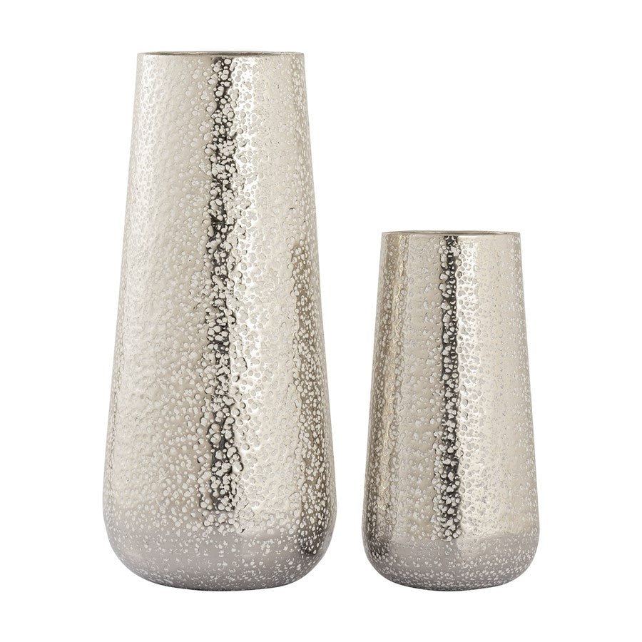 Atlas Lighting Willa Set of 2 Hammered Silver Metal Vases | Modern Contemporary Decor | Living Room & Entryway Accent | Model AC11683-01S