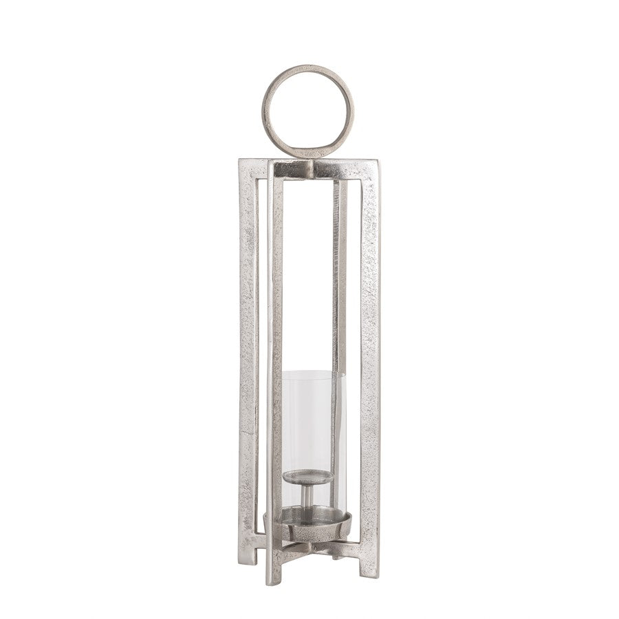 Atlas Lighting Wilmot 26in Silver Candle Lantern | Traditional Metal & Glass | Entryway & Patio Decor | 8 x 8 x 26 in | Model AC11684-01