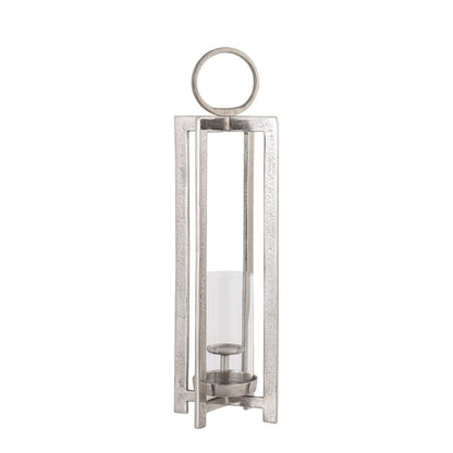 Atlas Lighting Wilmot 26in Silver Candle Lantern | Traditional Metal & Glass | Entryway & Patio Decor | 8 x 8 x 26 in | Model AC11684-01