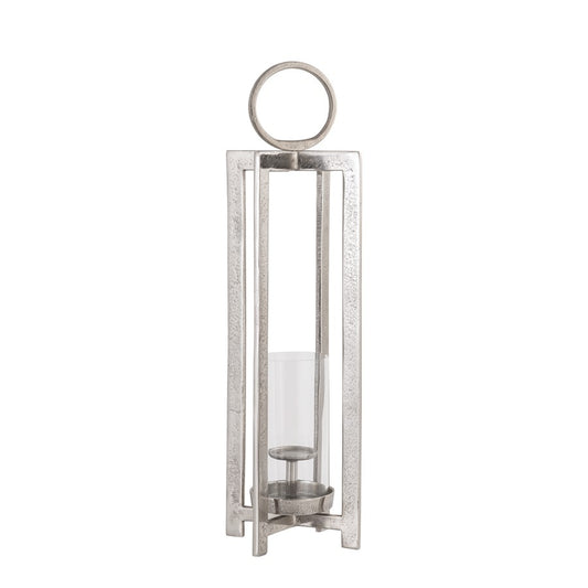 Atlas Lighting Wilmot 26in Silver Candle Lantern | Traditional Metal & Glass | Entryway & Patio Decor | 8 x 8 x 26 in | Model AC11684-01